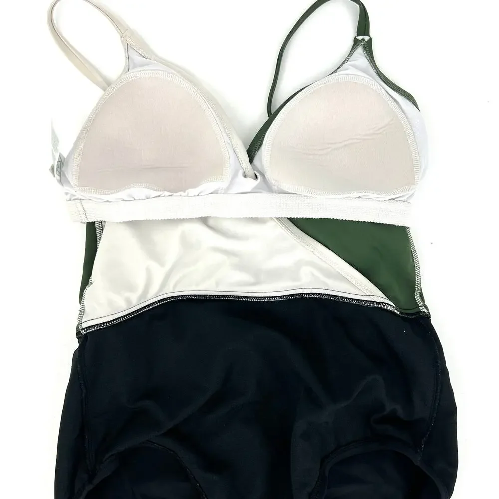 Kona Sol Color Block One Piece Adjustable Strap Bathing Suit Built in Bra Size M